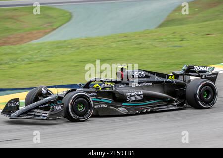 Sao Paulo, Brazil . 03rd Nov, 2023. SAO PAULO, Brazil, 3. November 2023; Lewis Hamilton #44, MERCEDES during qualifying for the GP DO BRASIL DE FORMULA 1, Autodromo de Interlagos - F1 GP BRAZIL 2023 - Formel 1 Grand Prix Brasilien - Formula One, Formel 1, Formule 1 - fee liable image - Photo Credit: © Richard CALLIS /ATP images (CALLIS Richard/ATP/SPP) Credit: SPP Sport Press Photo. /Alamy Live News Stock Photo