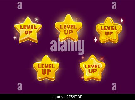 Set of level up badges isolated on background. Vector cartoon ...