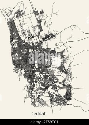 Road map of Jeddah in Saudi Arabia. Contains layered vector with roads ...