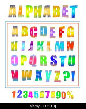 Comic Retro Yellow Alphabet. Halftone Background And Decorative 