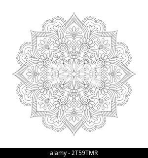 Adult ethereal patterns mandala colouring book page for KDP book interior. Peaceful Petals, Ability to Relax, Brain Experiences, Harmonious Haven Stock Vector