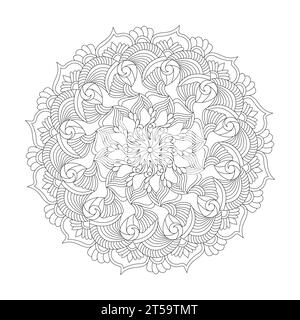 Blossoming patterns mandala colouring book page for KDP book interior. Peaceful Petals, Ability to Relax, Brain Experiences, Harmonious Haven, Peaceful Stock Vector