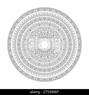 Mandala radiant spirals colouring book page for KDP book interior. Peaceful Petals, Ability to Relax, Brain Experiences, Harmonious Haven, Peaceful Stock Vector