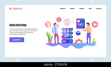 Vector web site design template. Web hosting and datacenter. Landing page concepts for website and mobile development. Modern flat illustration Stock Vector