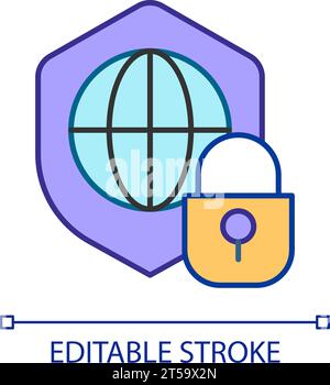 2D simple thin line international cybersecurity icon Stock Vector