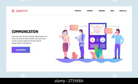Web site onboarding screens. Online messaging and connection. People digital communication. Menu vector banner template for website and mobile app dev Stock Vector