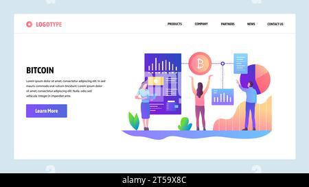 Web site onboarding screens. Blockchain technology and bitcoin crypto currency. Menu vector banner template for website and mobile app development. Mo Stock Vector