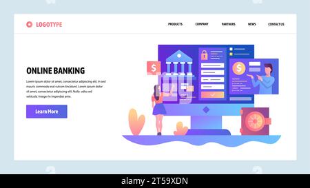 Vector web site design template. Online banking and digital money service. Landing page concepts for website and mobile development. Modern flat illus Stock Vector