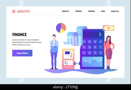Vector web site linear art design template. Finance and accounting consulting. Money investment business advisers. Landing page concepts for website a Stock Vector