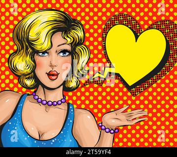Vector pop art illustration of beautiful woman in love Stock Vector