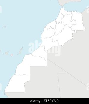 Vector blank map of Morocco with regions and administrative divisions, and neighbouring countries. Editable and clearly labeled layers. Stock Vector