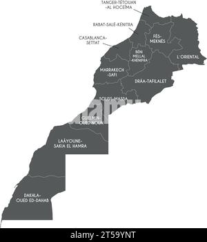 Vector map of Morocco with regions and administrative divisions. Editable and clearly labeled layers. Stock Vector