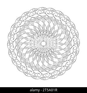 Adult blossoming tranquillity mandala colouring book page for kdp book interior. Peaceful Petals, Ability to Relax, Brain Experiences, Harmonious Haven, Stock Vector