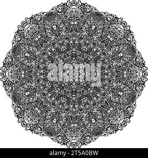 Intricate Gothic Octagonal Texture: Detailed Mandala with Skulls and Bones Design Elements Stock Vector