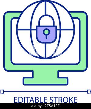2D thin linear international cybersecurity icon Stock Vector