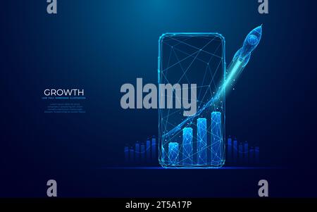 Launch rocket with growth graph chart on a smartphone screen Stock Vector