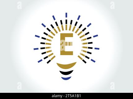 Letter E Electric Bulb Logo Design Vector Template. Light Bulb with letter Logotype Sign Symbol Stock Vector