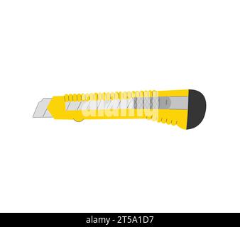 Flat style yellow Cutter knife. Papercraft utility.  Construction knife blade, isolated on a white background. Stock Vector
