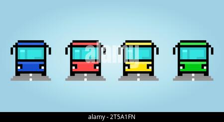 8 bit pixel bus. Car for game assets and Cross Stitch patterns in vector illustrations. Stock Vector