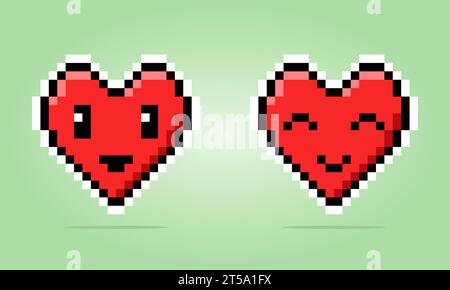 8 bit pixels a heart character. happy and smile love icon for game assets and cross stitch patterns in vector illustrations. Stock Vector