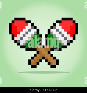 8 bit pixel a wooden maracas. Instrument tool for game assets and cross stitch patterns in vector illustrations. Stock Vector