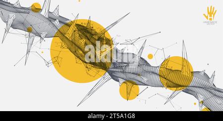 Wireframe science background with plexus effect. Futuristic handmade vector illustration. Stock Vector