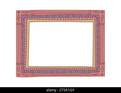 Hand drawn doodle picture frame in childish style. Vintage hand drawn frame. Vector illustration Stock Vector