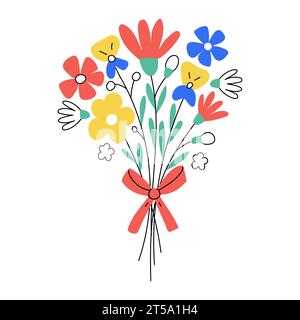 Hand drawn Bouquet of flowers. Simple botanical element. Color flat vector illustration isolated on a white background Stock Vector