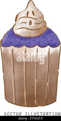 Trick or Treat with Ghostly Watercolor Cupcakes: Scary Good Sweets for Halloween Stock Vector