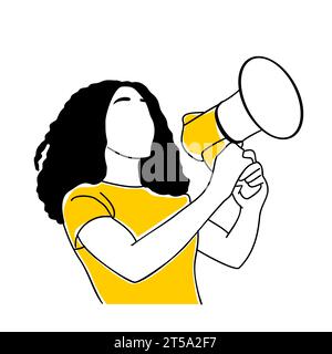 Girl shouting at megaphone vector on white. Stock Vector