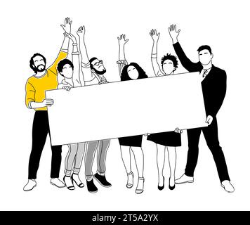 People holding banner. Group people with blank placard Stock Vector ...