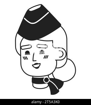 Smiling indian stewardess cap black and white 2D vector avatar illustration Stock Vector