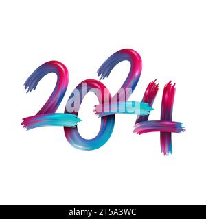 Happy New Year 2024. Abstract text From The Smears Of Acrylic Paint. Vector illustration Stock Vector
