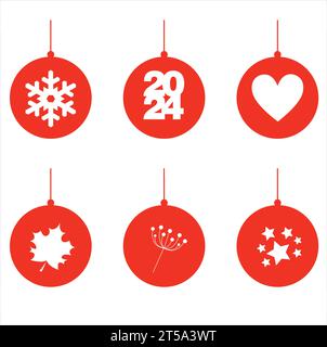 Set of decorated christmas ball ornaments on a white background Stock Vector