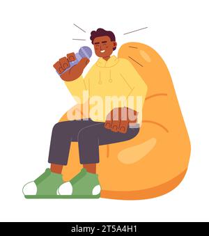 Laughing african american man beanbag chair 2D cartoon character Stock Vector
