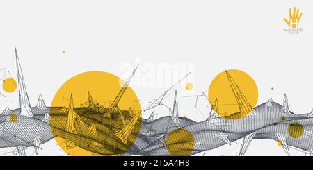 Wireframe science background with plexus effect. Futuristic handmade vector illustration. Stock Vector