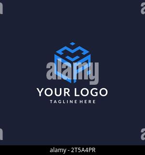 CP logo hexagon designs, best monogram initial logo with hexagonal shape design ideas inspiration Stock Vector