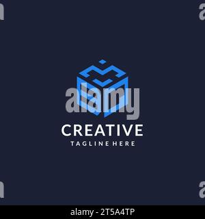 BQ logo hexagon designs, best monogram initial logo with hexagonal shape design ideas inspiration Stock Vector