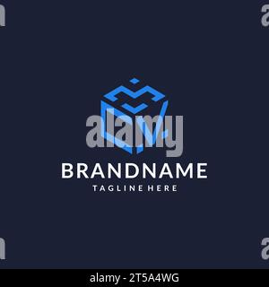 CV logo hexagon designs, best monogram initial logo with hexagonal shape design ideas inspiration Stock Vector