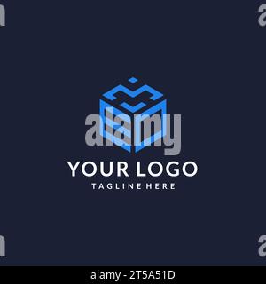 EO logo hexagon designs, best monogram initial logo with hexagonal shape design ideas inspiration Stock Vector