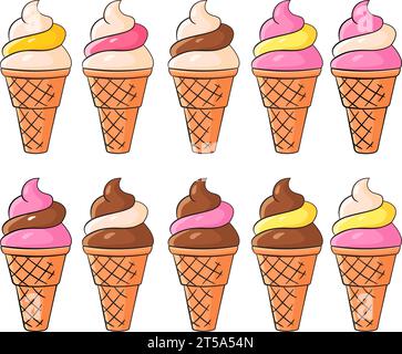 Cute Vector Illustration Set Of Ice Cream Scoop Many Colorful Flavors With  Toppings In Wafer Cone Isolated On White Background Stock Illustration -  Download Image Now - iStock