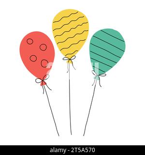 Hand drawn festive air balloon with pattern. Holiday decorative element. Color flat vector illustration isolated on a white background Stock Vector