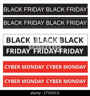 Black friday and ciber monday banners on a red background Stock Vector