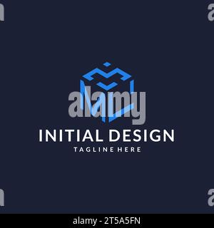 ML logo hexagon designs, best monogram initial logo with hexagonal shape design ideas inspiration Stock Vector