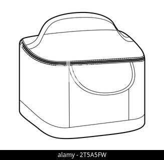 Lunchbox Bag box silhouette. Fashion accessory technical illustration. Vector satchel front 3-4 view for Men, women, unisex style, flat handbag CAD mockup sketch outline isolated Stock Vector