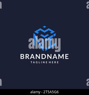 NI logo hexagon designs, best monogram initial logo with hexagonal shape design ideas inspiration Stock Vector