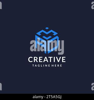 AD logo hexagon designs, best monogram initial logo with hexagonal shape design ideas inspiration Stock Vector