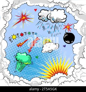 Vector pop art comic book style explosion boom set Stock Vector