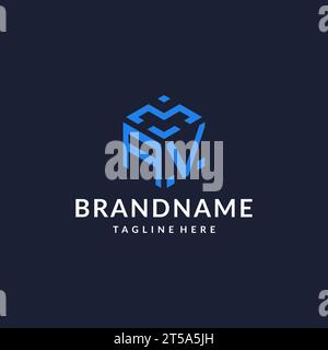 AV logo hexagon designs, best monogram initial logo with hexagonal shape design ideas inspiration Stock Vector
