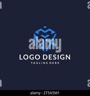 NX logo hexagon designs, best monogram initial logo with hexagonal shape design ideas inspiration Stock Vector